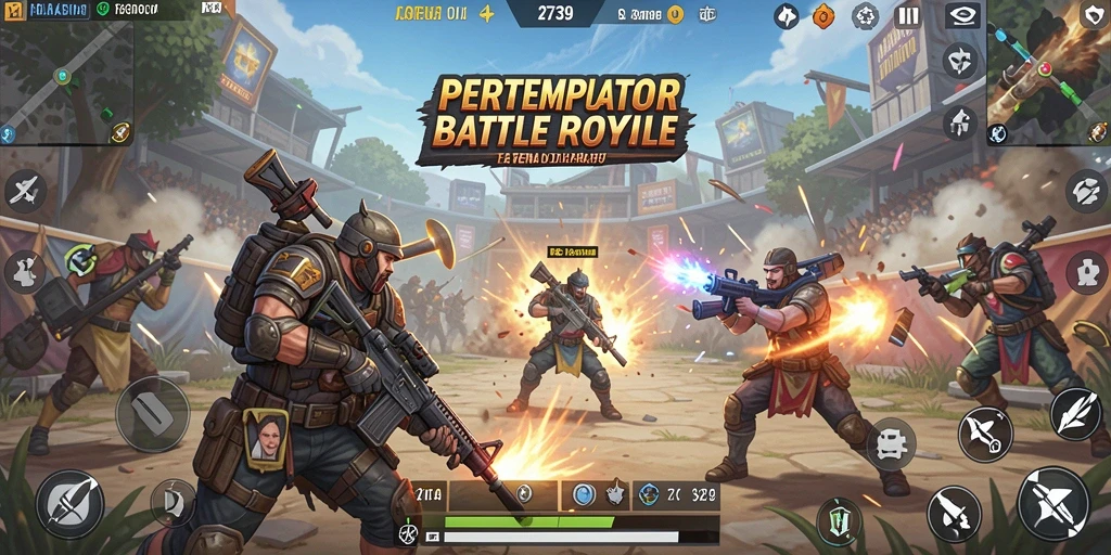 Gambaran intens pertempuran di arena Battle Royale.