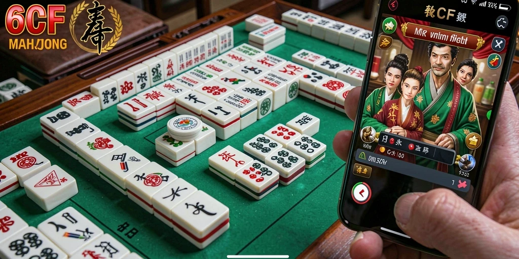 Tangkapan layar utama menunjukkan gameplay menarik dari Mahjong di 6CF.