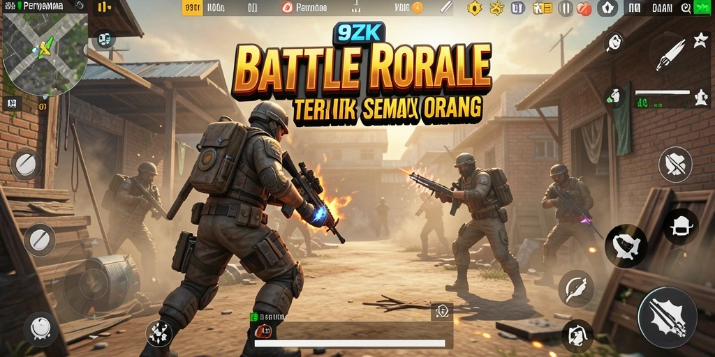 Tangkapan layar gameplay <strong>9ZK</strong> yang menunjukkan pertarungan seru di arena Battle Royale.
