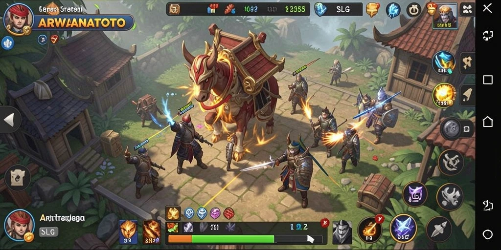 Tampilan gameplay menarik dari ARWANATOTO menunjukkan pertempuran strategis.