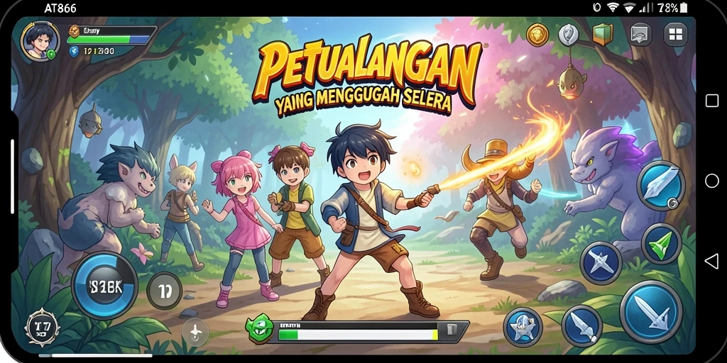 Screenshot AT866 menampilkan pertarungan seru dalam gaya anime yang memukau.