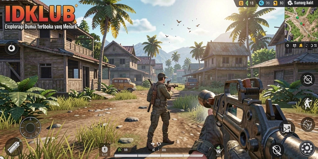 Screenshot gameplay yang menampilkan dunia terbuka IDKLUB yang luas.