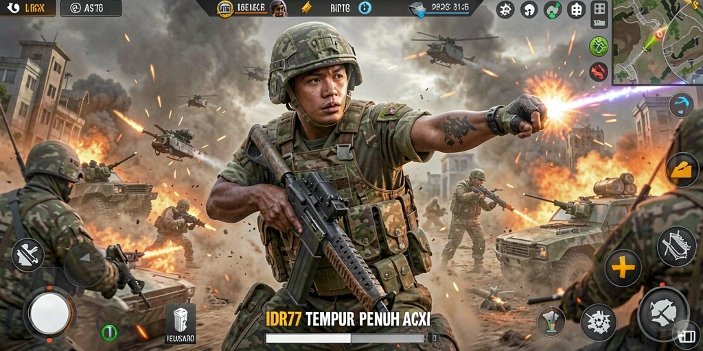 Gambaran gameplay intens dari IDR77 di arena pertempuran.