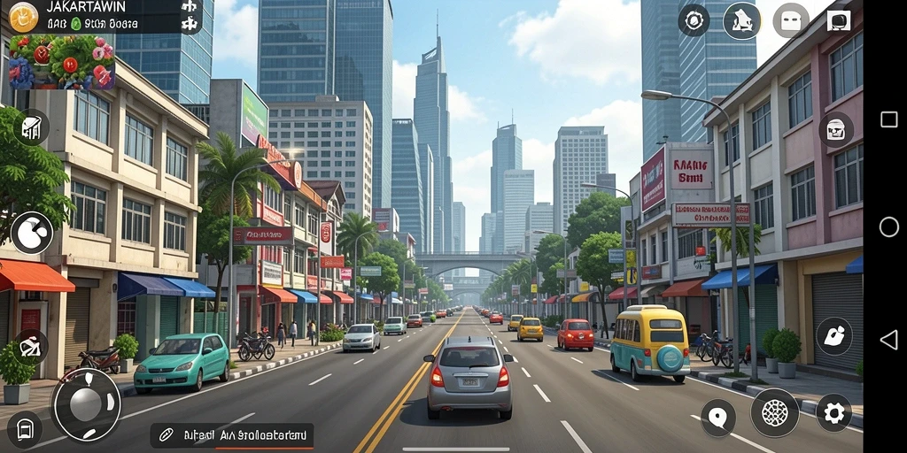 Screenshot gameplay JAKARTAWIN yang menampilkan interaksi karakter di Jakarta.