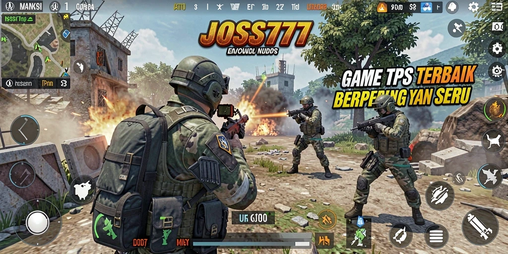 Tangkapan layar utama JOSS777 menampilkan momen aksi seru dalam gameplay TPS.