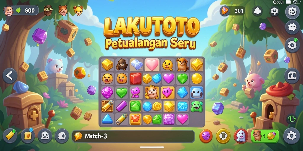 Tampilan gameplay seru LAKUTOTO dengan berbagai objek warna-warni.