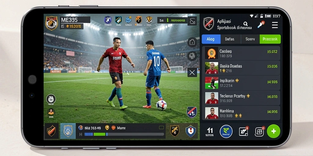 Screenshot utama ME355 menampilkan antarmuka aplikasi Sportsbook yang menarik.