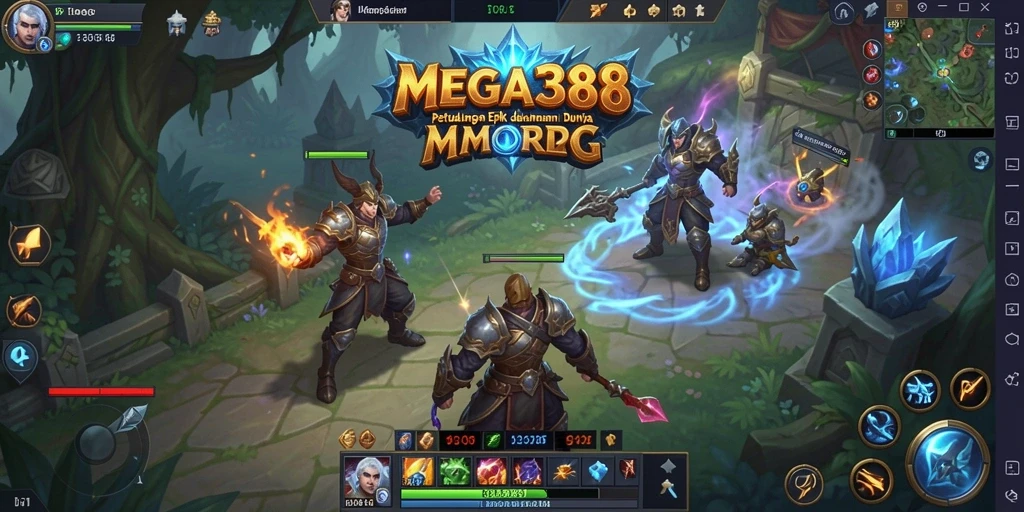Screenshot MEGA388 menampilkan pertarungan epik di dunia MMORPG.