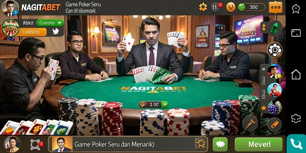 Tampilan antarmuka NAGITABET saat bermain poker dengan pemain lain.