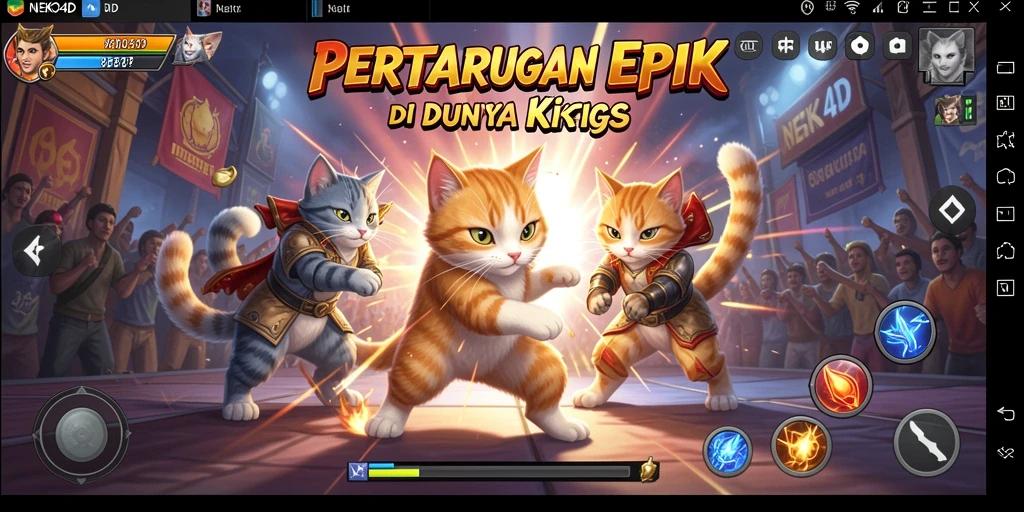 Gameplay seru dengan aksi pertarungan kucing yang energik.
