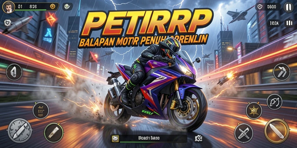 Screenshot gameplay PETIRRP yang menampilkan balapan motor seru.