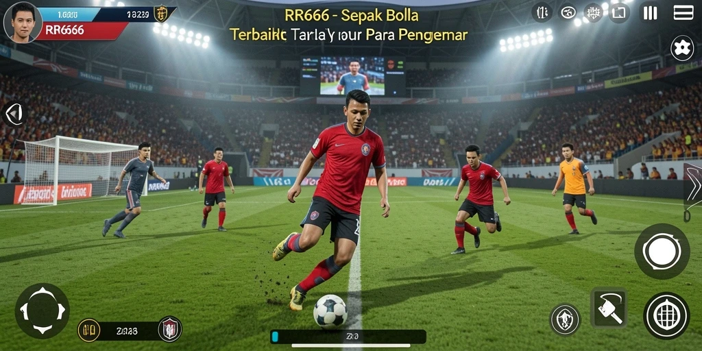 Screenshot utama RR666 menampilkan aksi seru dalam pertandingan sepak bola.