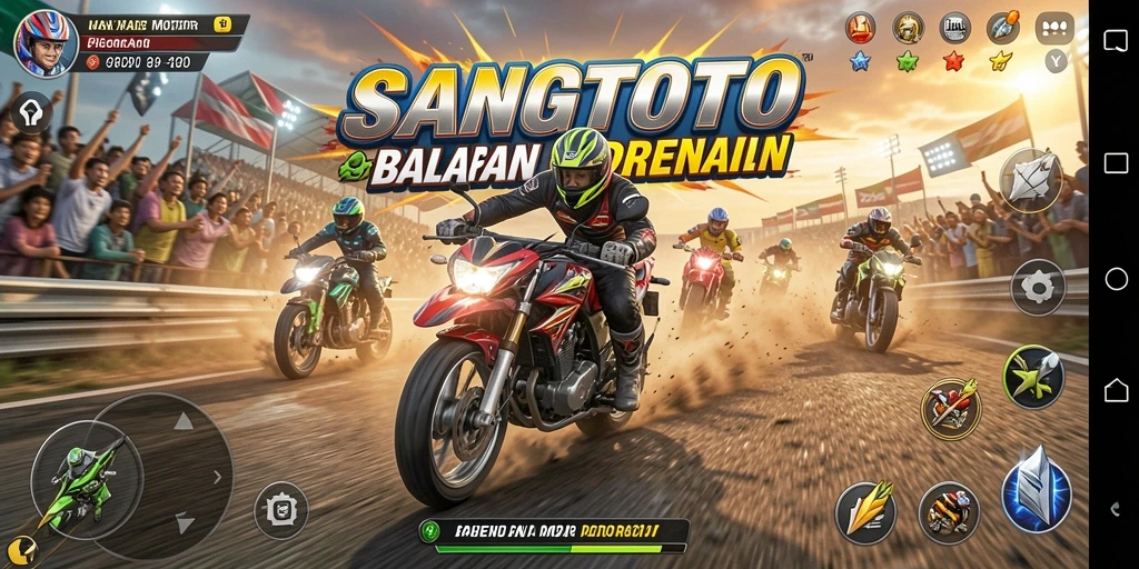 Screenshot gameplay dengan balapan motor yang menegangkan.