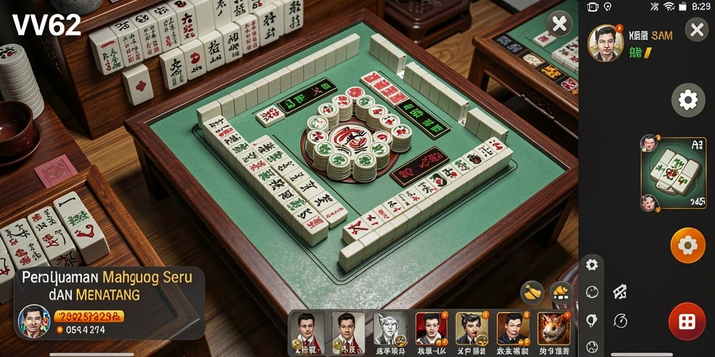 Screenshot gameplay VV62 menampilkan tantangan permukaan Mahjong yang menarik.